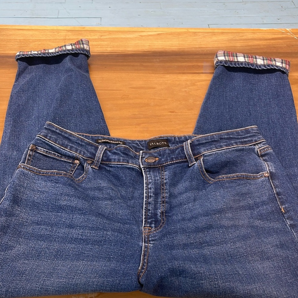 Talbots Blue Jeans with Plaid Cuffs